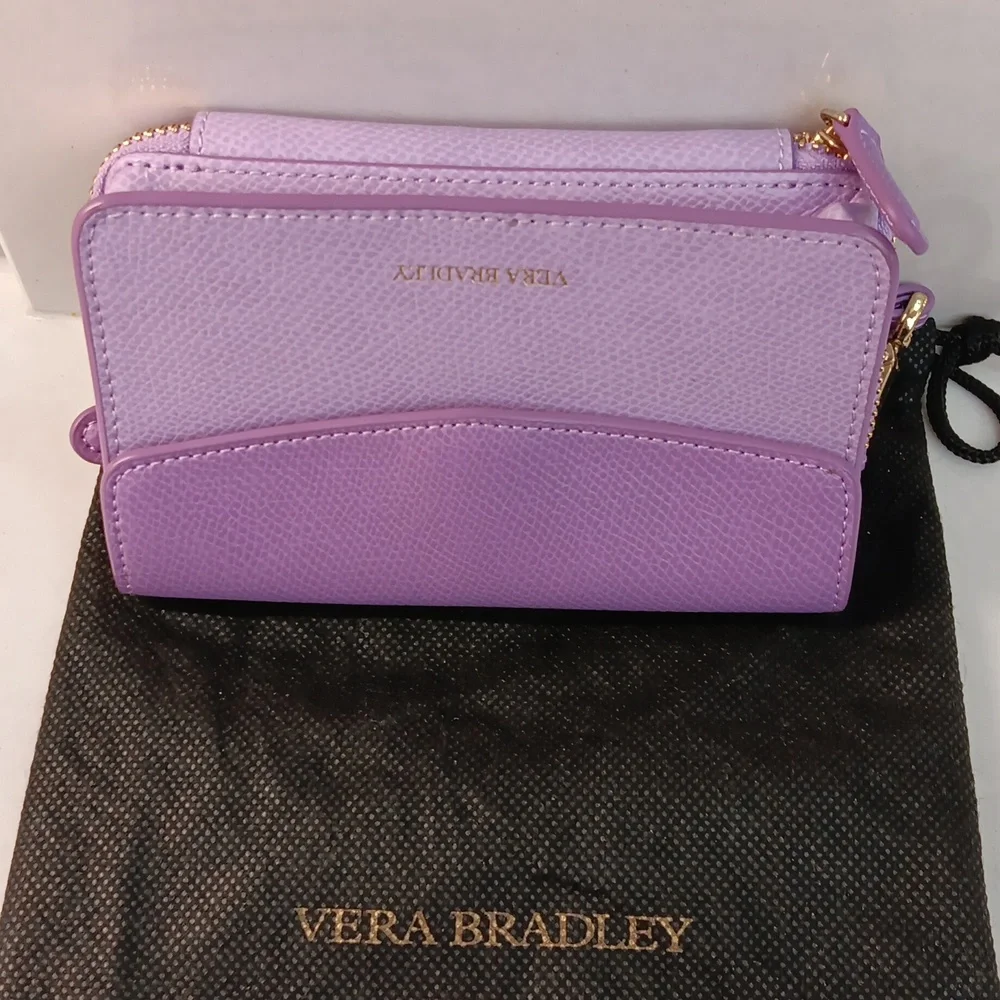 Vera Bradley Lilac Pebble Leather Smartphone Wristlet+Dust Bag Gold -Tone NWOT